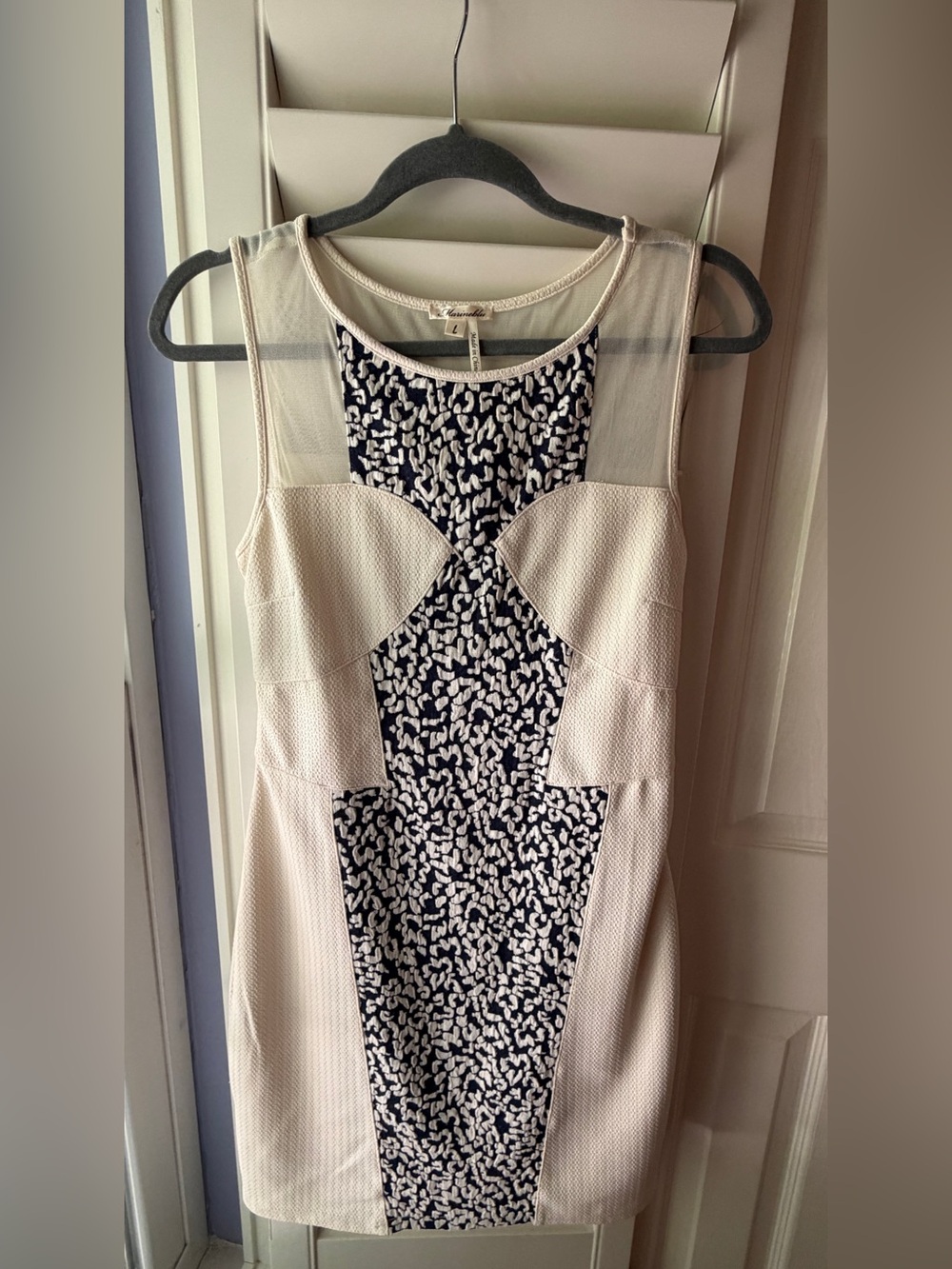 Marineblu Sleeveless Knee-Length Sheath Dress with Blue Print Inset Size Large
